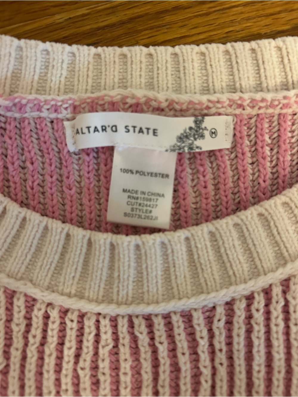 Altar'd State Pink, Cream & Green Striped Cropped Sweater - Picture 3 of 4